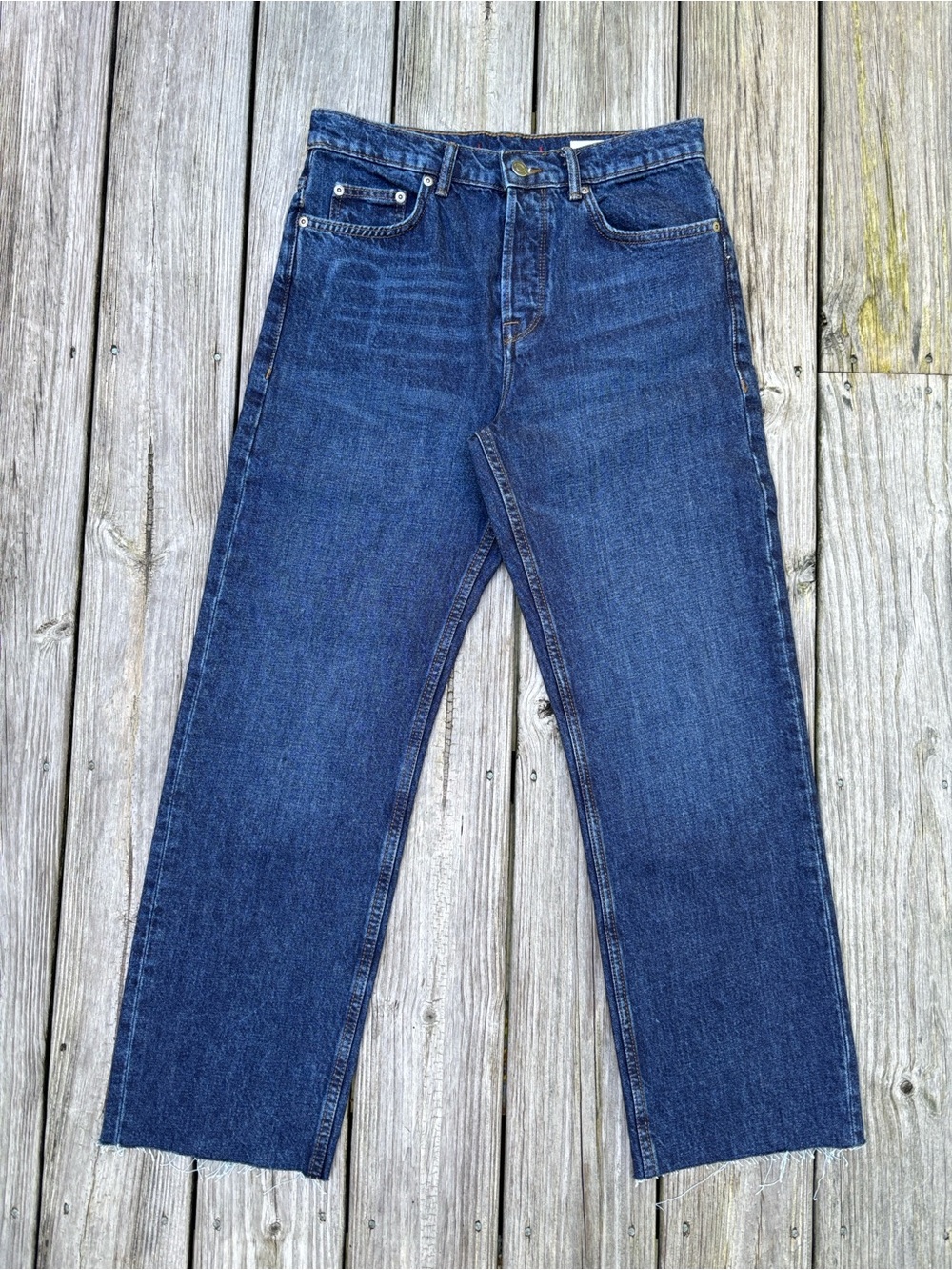 ZARA | Button Fly Loose Mid-Rise Jeans Raw Frayed Hem | Size 6